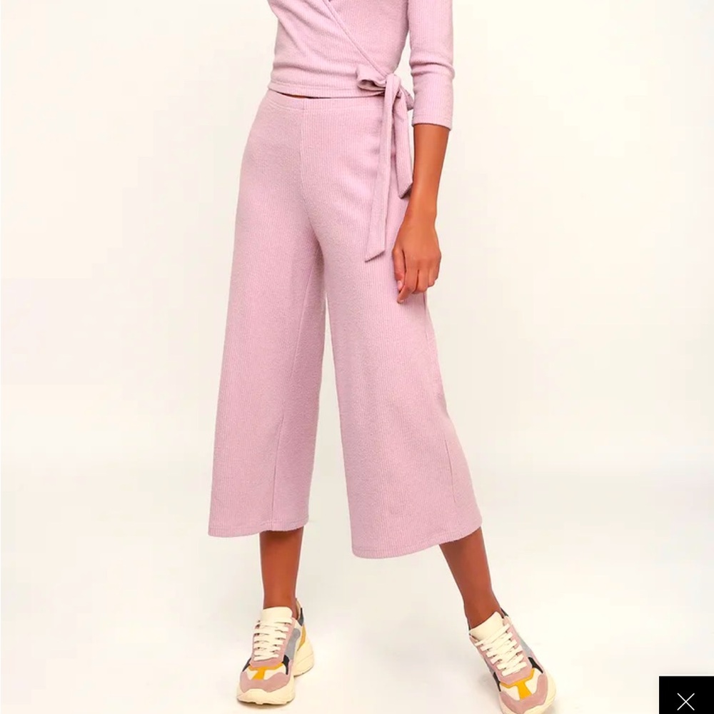 Lulu’s Soft Ribbed Crop Culotte Wide Leg Pants Lilac Lavender